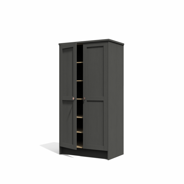 En garderobe med justerbare hyller og et klesstativ 